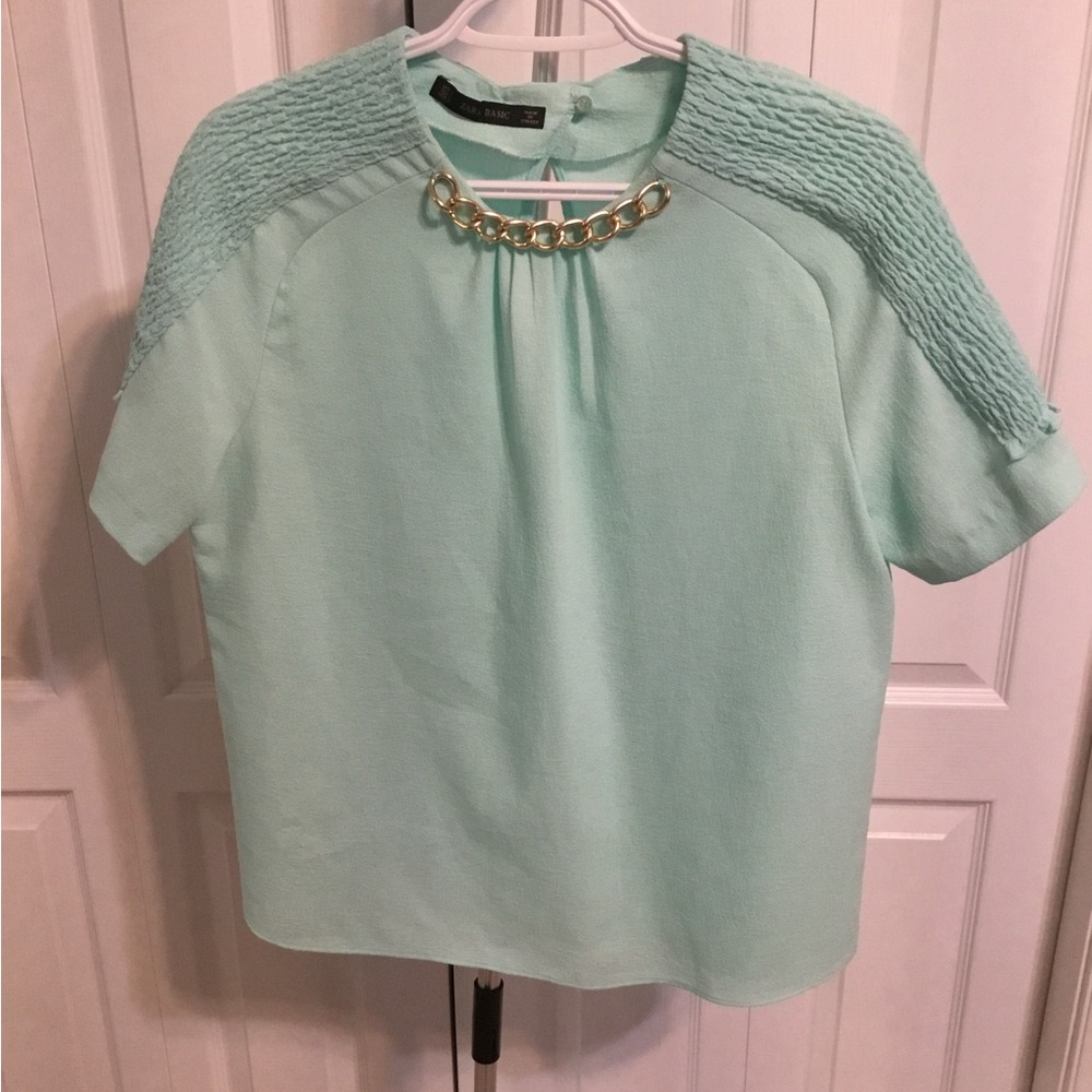 Zara Mint Green Blouse with Chain Detail